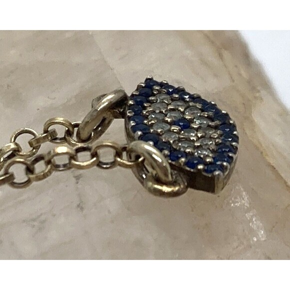 CZ Evil Eye Festoon Pendant 15'' Choker Necklace Gold Plated Sterling Silver 2g - Picture 4 of 7